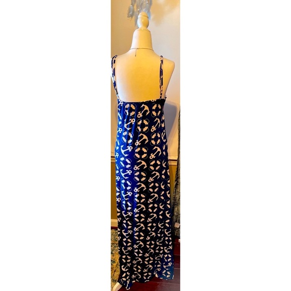 Macbeth Collection long navy dress with anchors and pink strap. Worn once size S - Picture 2 of 3
